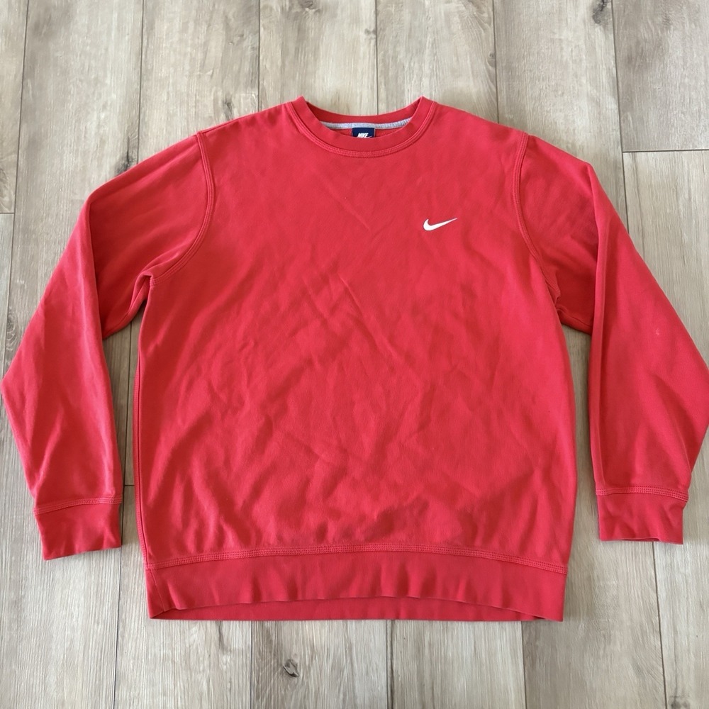 Nike‎ Sweatshirt Mens XXL Red Crewneck Sportswear Club Fleece Swoosh Logo